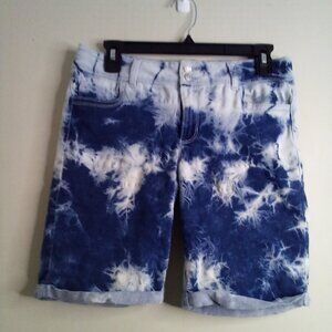 Jordache Shorts Girls 16 Jean Denim Acid Wash Tie Dye Roll Hem Blue